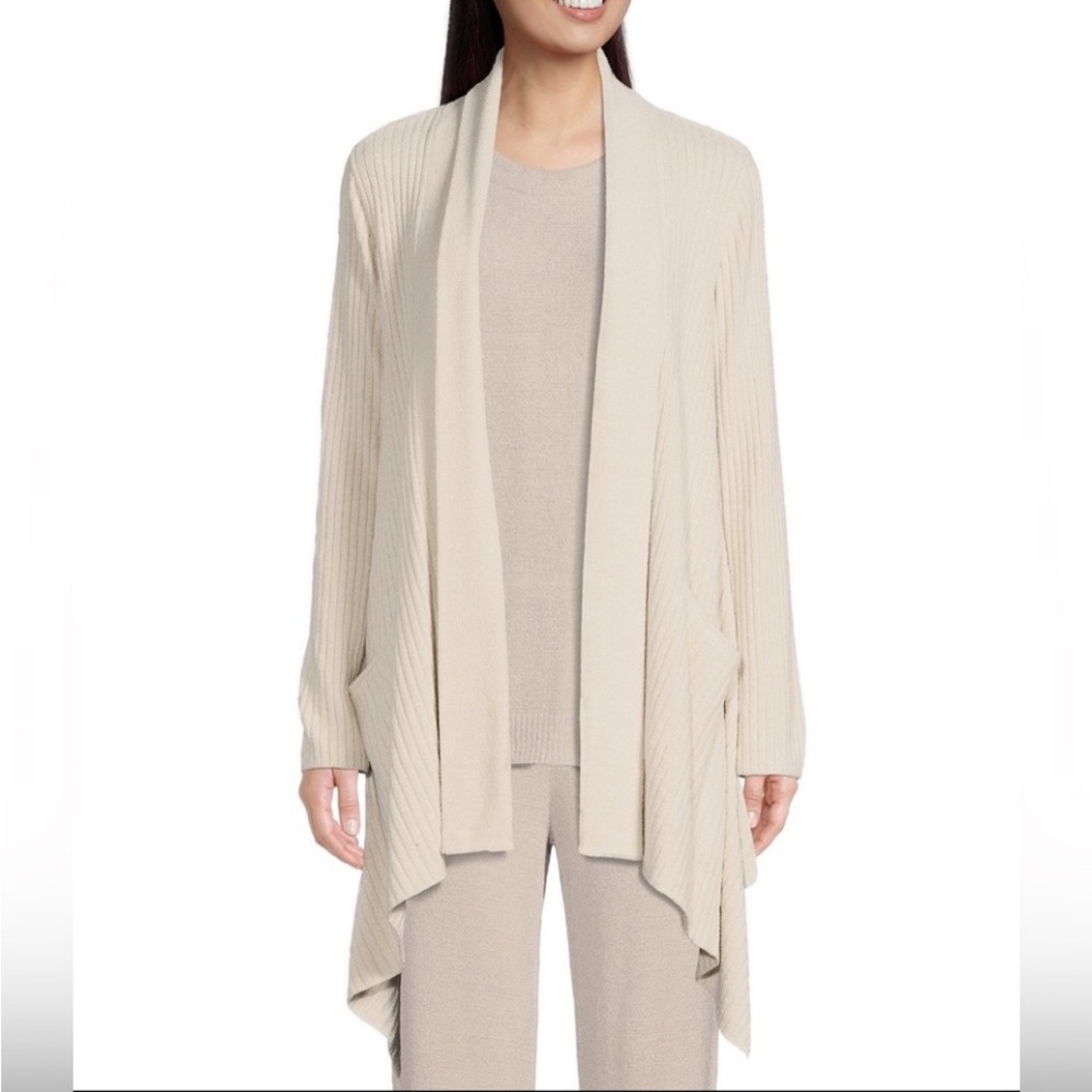 Barefoot Dreams Cream Open-Front Ribbed Cardigan